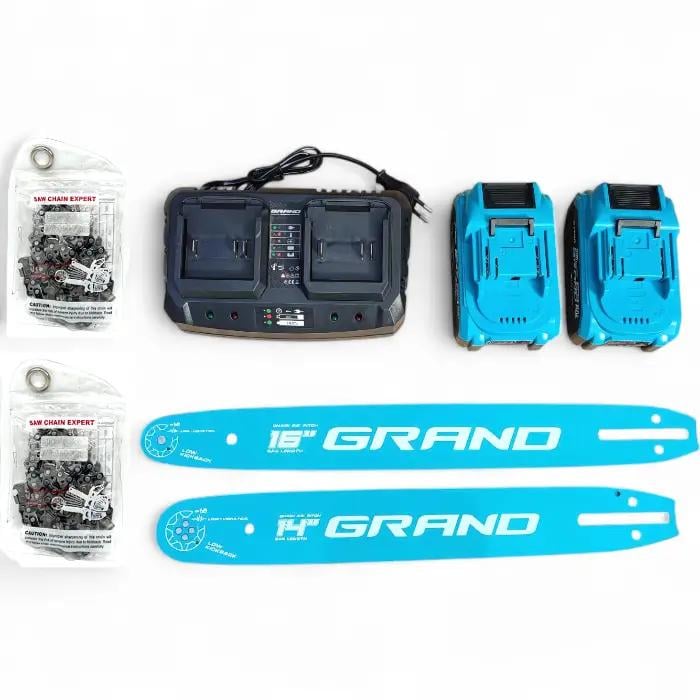 Акумуляторна пила ланцюгова Grand АПЦ-40А/16"- 8 (безщітковий мотор два високовольтні акумулятори 8Ач. два ланцюги дві шини 405мм .подвійне зарядне) - фото 8 Акумуляторна пила ланцюгова Grand АПЦ-40А/16"- 8 (безщітковий мотор два високовольтні акумулятори 8Ач. два ланцюги дві шини 405мм .подвійне зарядне) - фото 8