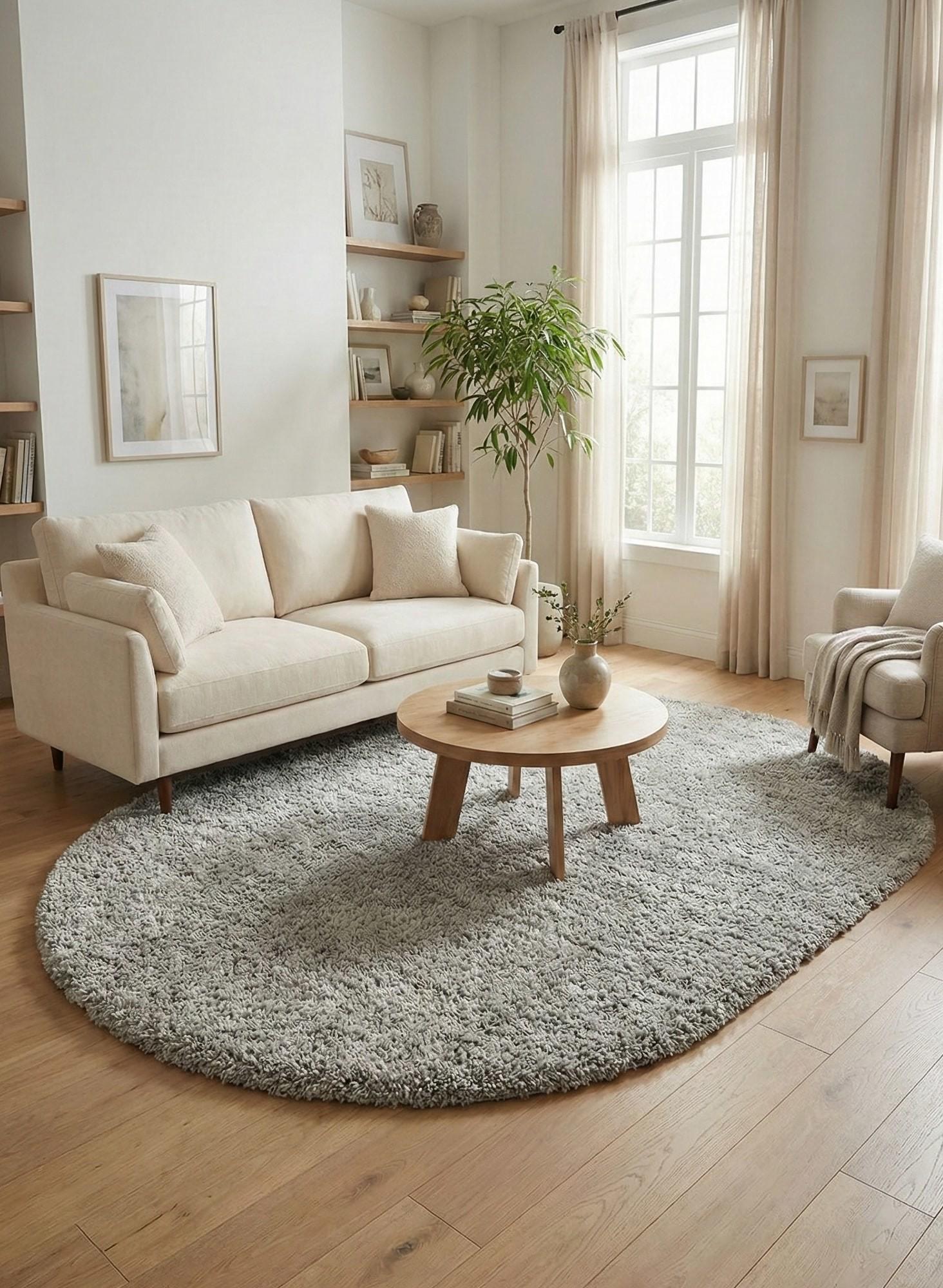 Ковер с высоким ворсом Loca 6365A овал 150x230 см Light gray (75761523)