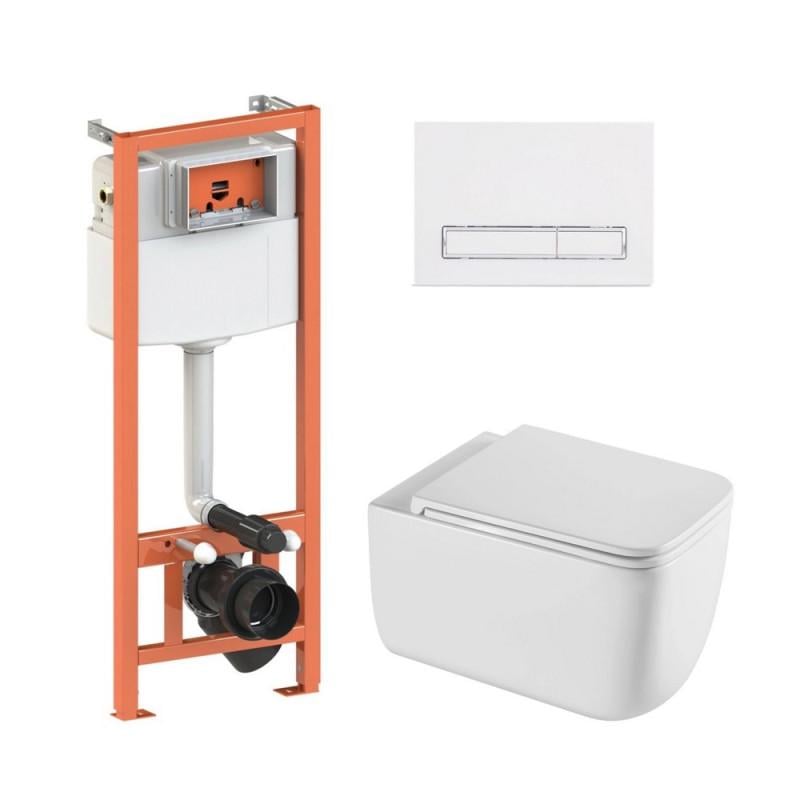 Комплект установки Qtap Nest 4в1 с подвесным унитазом Gemini Ultra Quiet и линейной клавишей White (SD00052283)