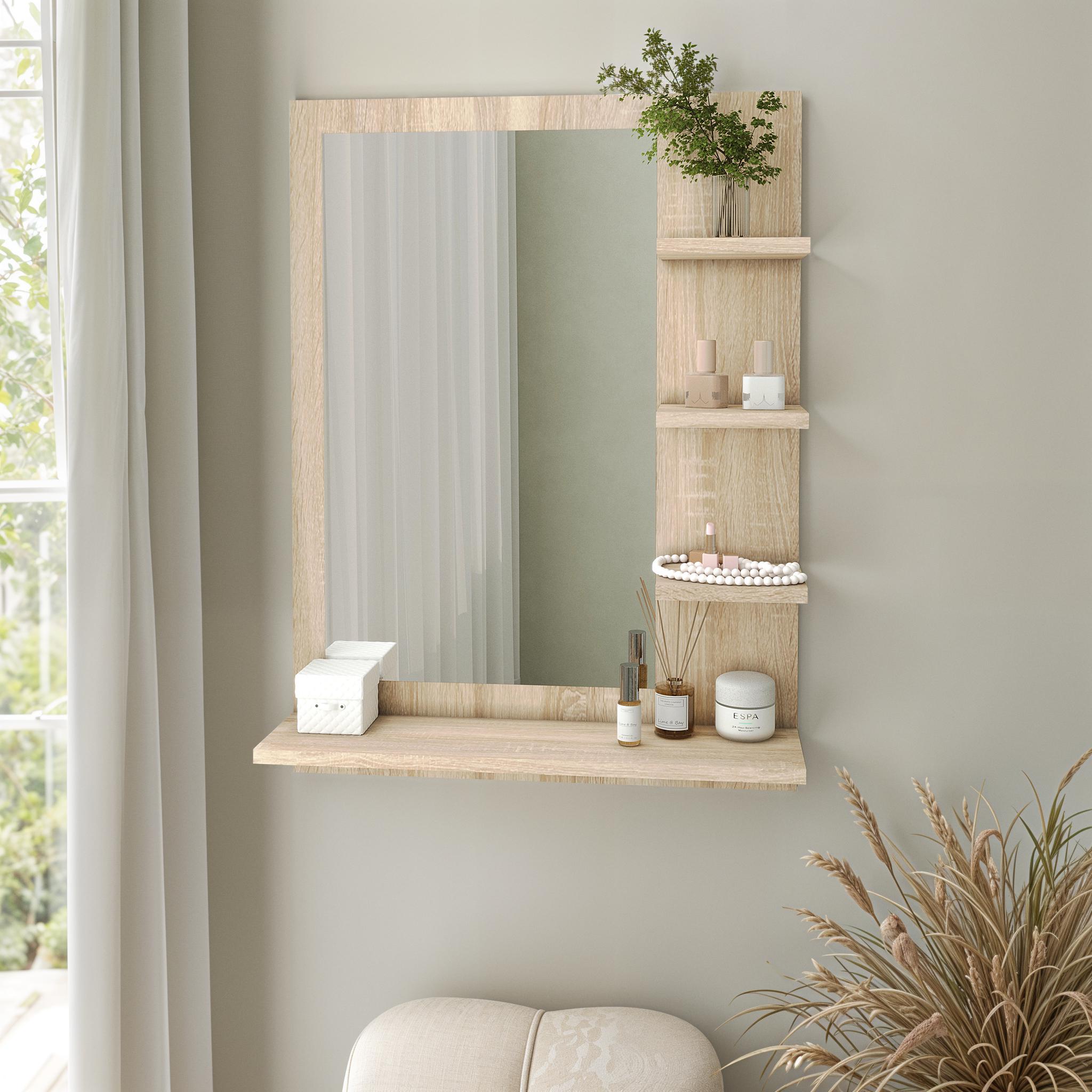 Зеркало настенное с полками NT-2 600х150х800 мм Дуб Сонома