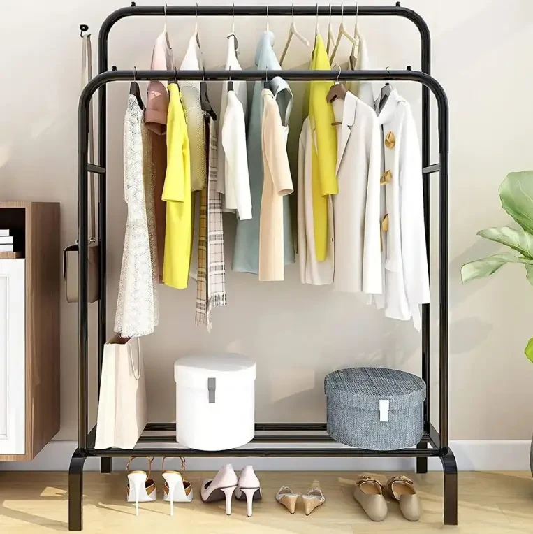 Вішалка-стійка для одягу та взуття Double floor Hanger переносна подвійна Чорний (2479518758) - фото 5