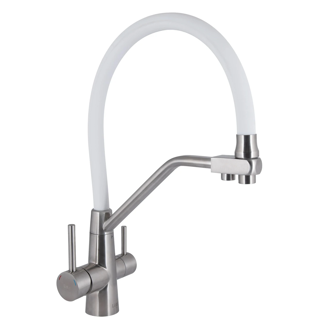 Смеситель для кухни Lidz Aria 020F3 k35 LDARI020F3WNK39480 с гибким изливом с подключением для питьевой воды White/Nickel (2552208911)