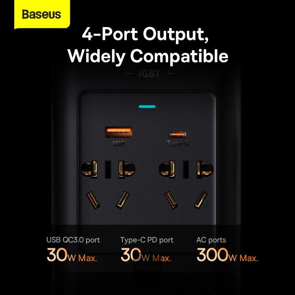 Автомобільний інвертор Baseus IGBT Power Inverter 300W DC 12V/24V CN/EU LED дисплей Чорний - фото 6