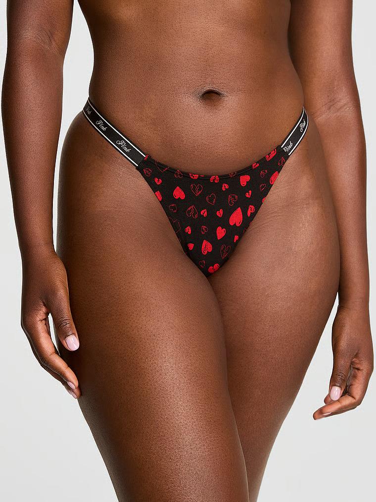 Трусики стринги Victoria's Secret Pink Logo Cotton High-Leg Micro Thong Panty S Черный (27170340)
