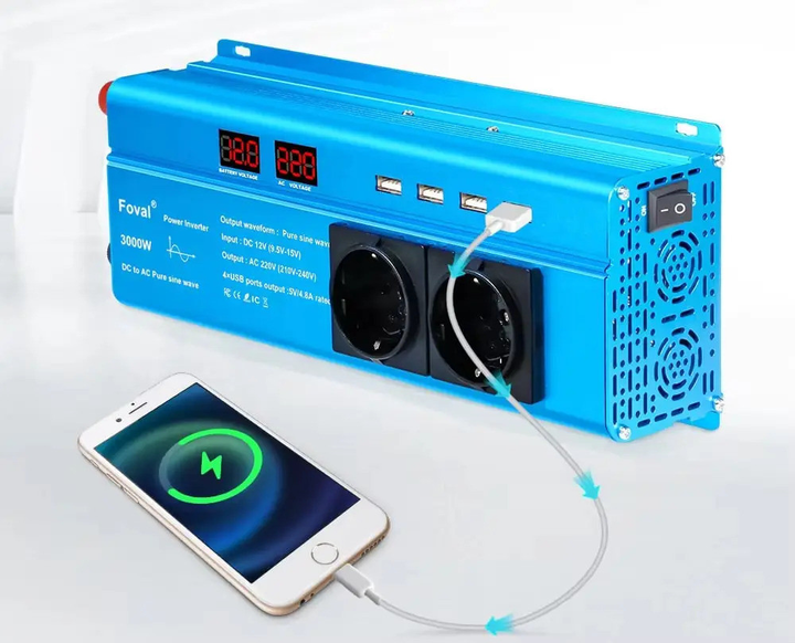 Автомобильный инвертор Foval с 12/220 V 3000W Чистый синус (29816807) - фото 5
