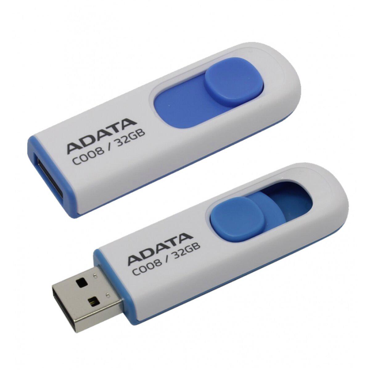 Флеш-память A-DATA USB2.0 C008 32 Gb WHITE/BLUE (568864) - фото 3