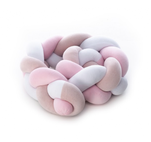 Защитный бампер для детской кроватки Twins Косичка 3-х прядная 120 см Розовый (T11024)