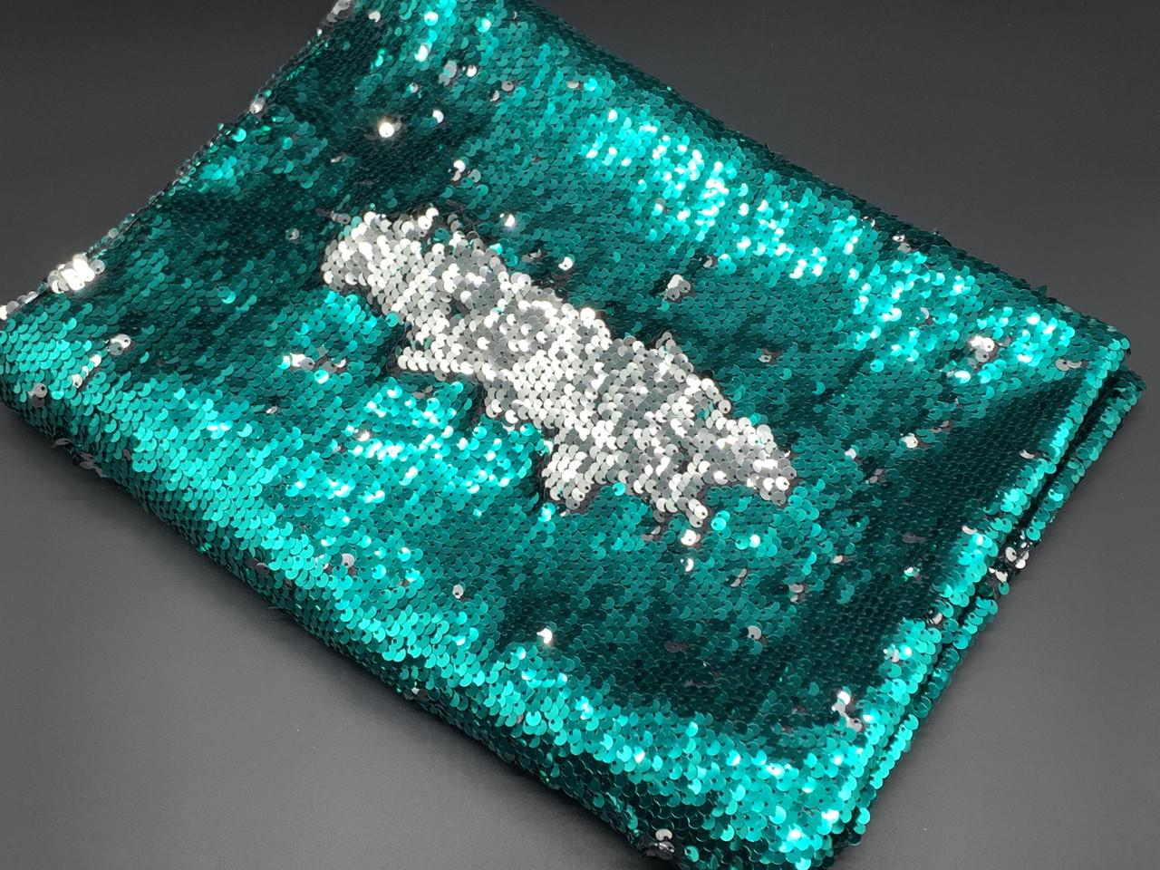 Ткань Пайетка перевертыш двухсторонняя 1 м Зелено-серебристый (885778520) - фото 4