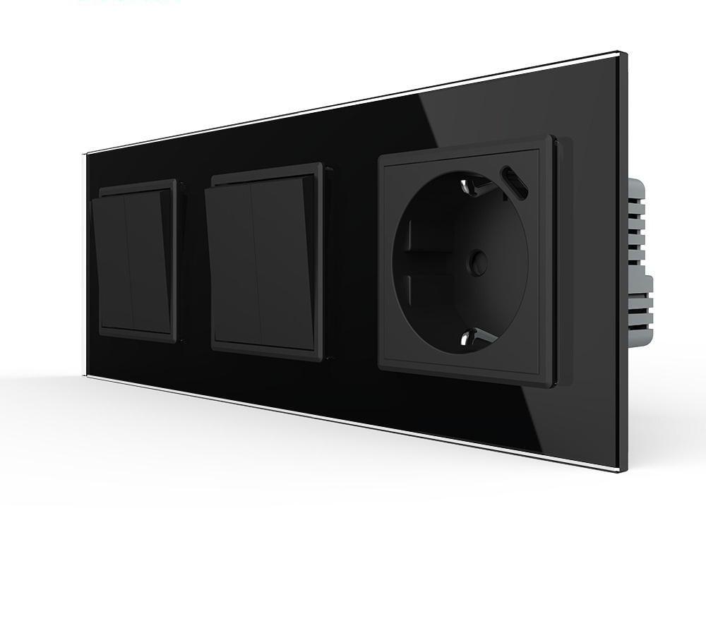 Выключатель перекрестный Livolo 4-клавишный 2-2 с розеткой USB Type-C 18 Вт с заземлением 16А 230 В Черный Выключатель перекрестный Livolo 4-клавишный 2-2 с розеткой USB Type-C 18 Вт с заземлением 16А 230 В Черный