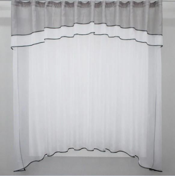 Тюль кухонная с аркой шифон/батист 270х170 см Белый/Серый (036к)