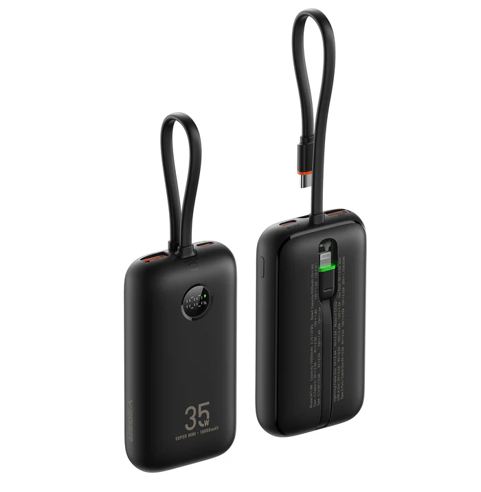 Внешний аккумулятор VEGER 10000 mAh с помещенными cables Тип C/Lightning PD QC3.0 35W K1 W1188 Black (34603148)