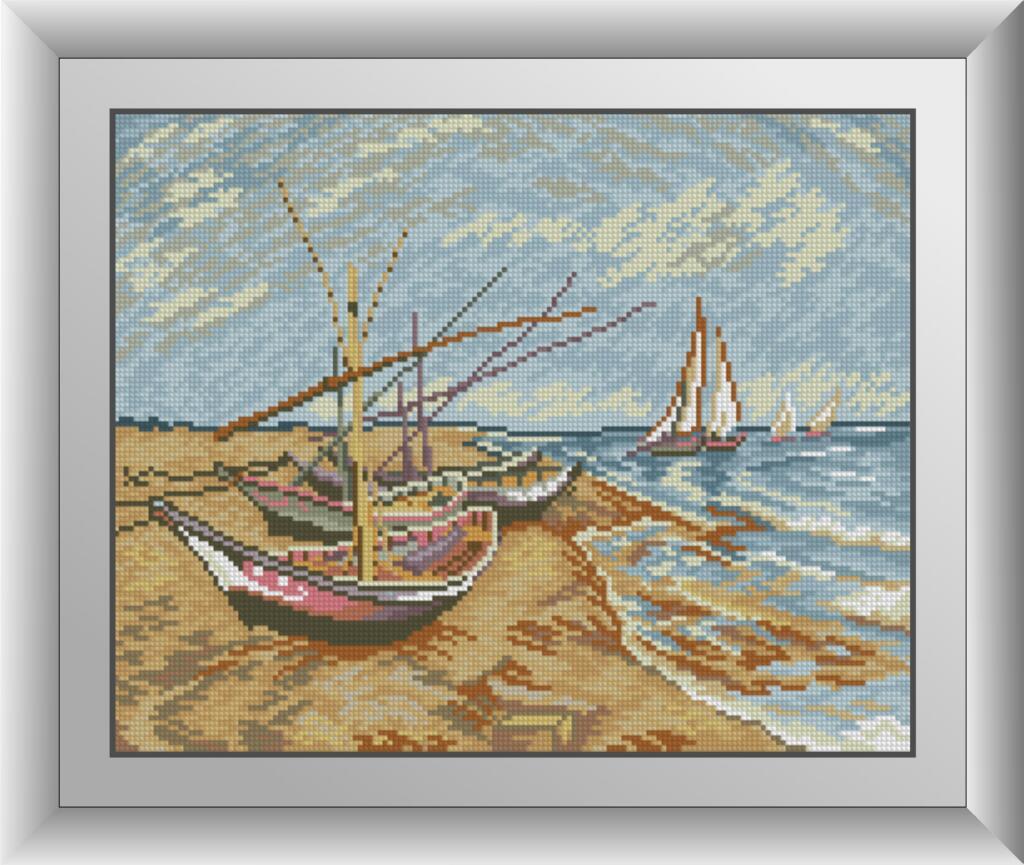 Алмазная мозаика Dream Art Рыболовные лодки на берегу Сент-Мари Ван Гог 32x40 см (DA.30515)
