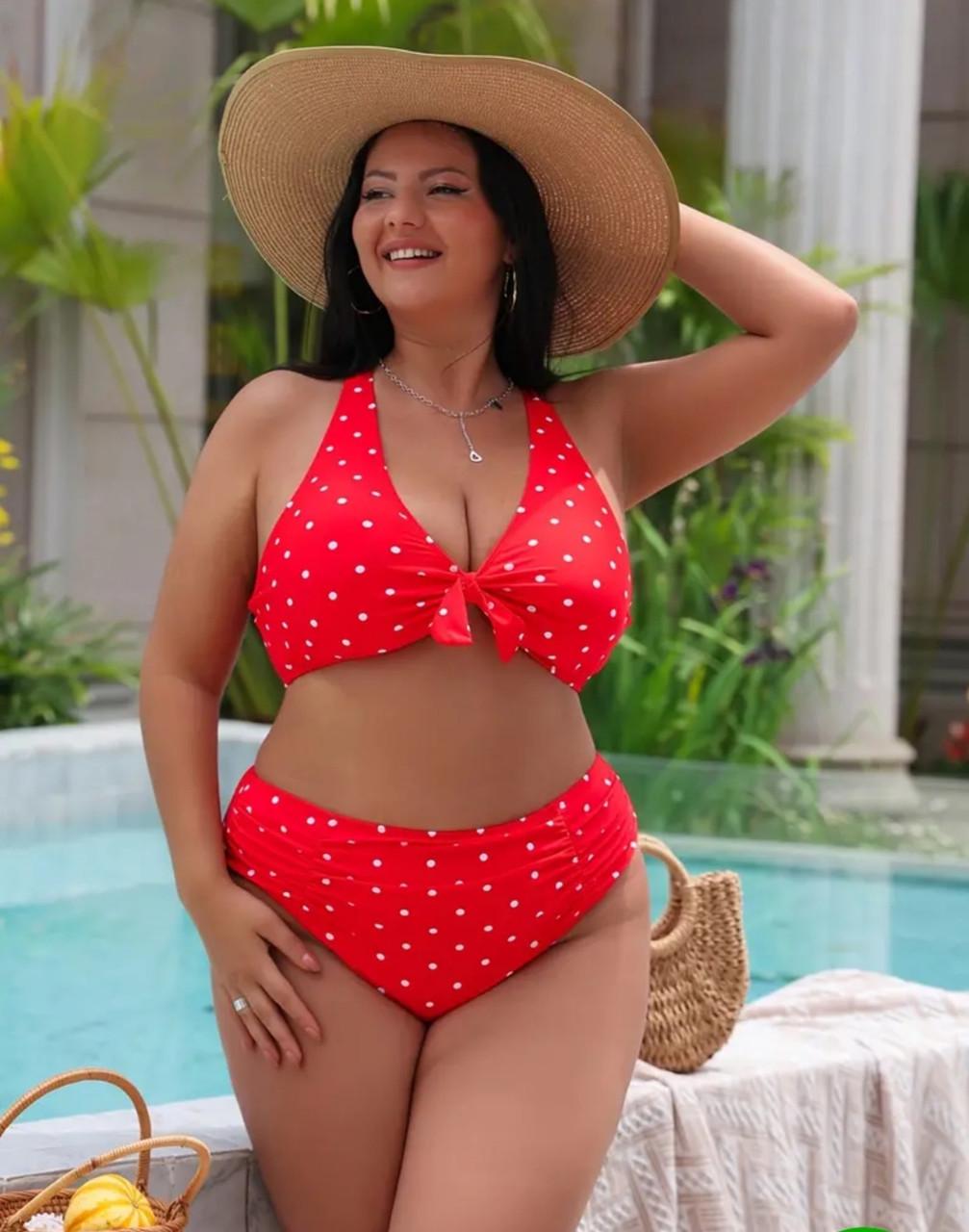 Купальник женский раздельный батал в горох 0XL Красный (119125) - фото 3 Купальник женский раздельный батал в горох 0XL Красный (119125) - фото 3