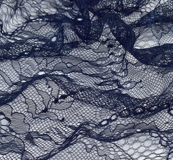 Тканина мереживне полотно стрейч квіти і завитки ширина 153 см Синій (11107.072)