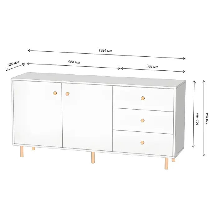 Комод з дверцятами та шухлядами Хьюге-5 1585x390x770 мм Дуб Артізан/Білий - фото 7 Комод з дверцятами та шухлядами Хьюге-5 1585x390x770 мм Дуб Артізан/Білий - фото 7
