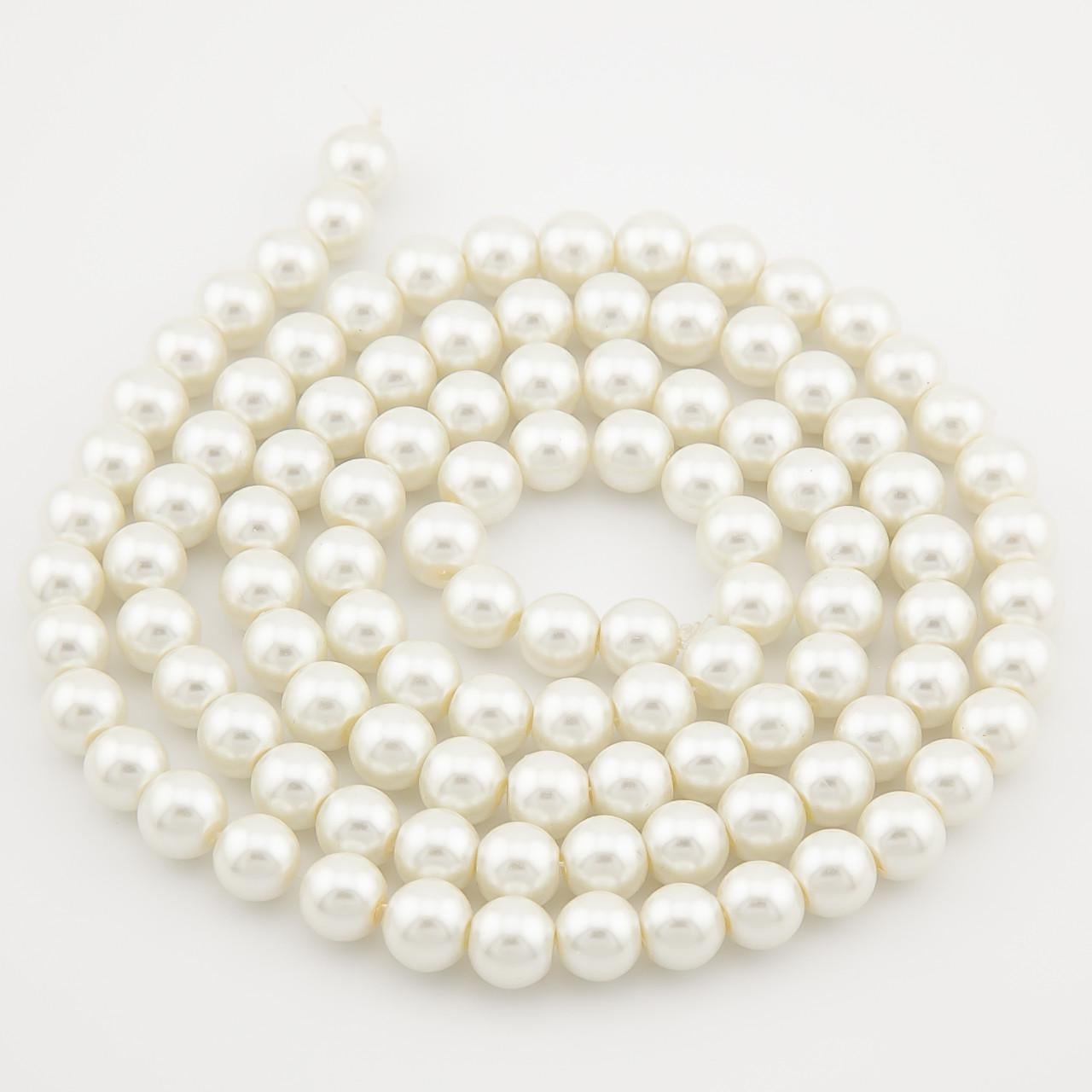 Бусины стеклянные на нитке под жемчуг 6 мм 80 см 145 шт. Белый (БЖ0006ш02)