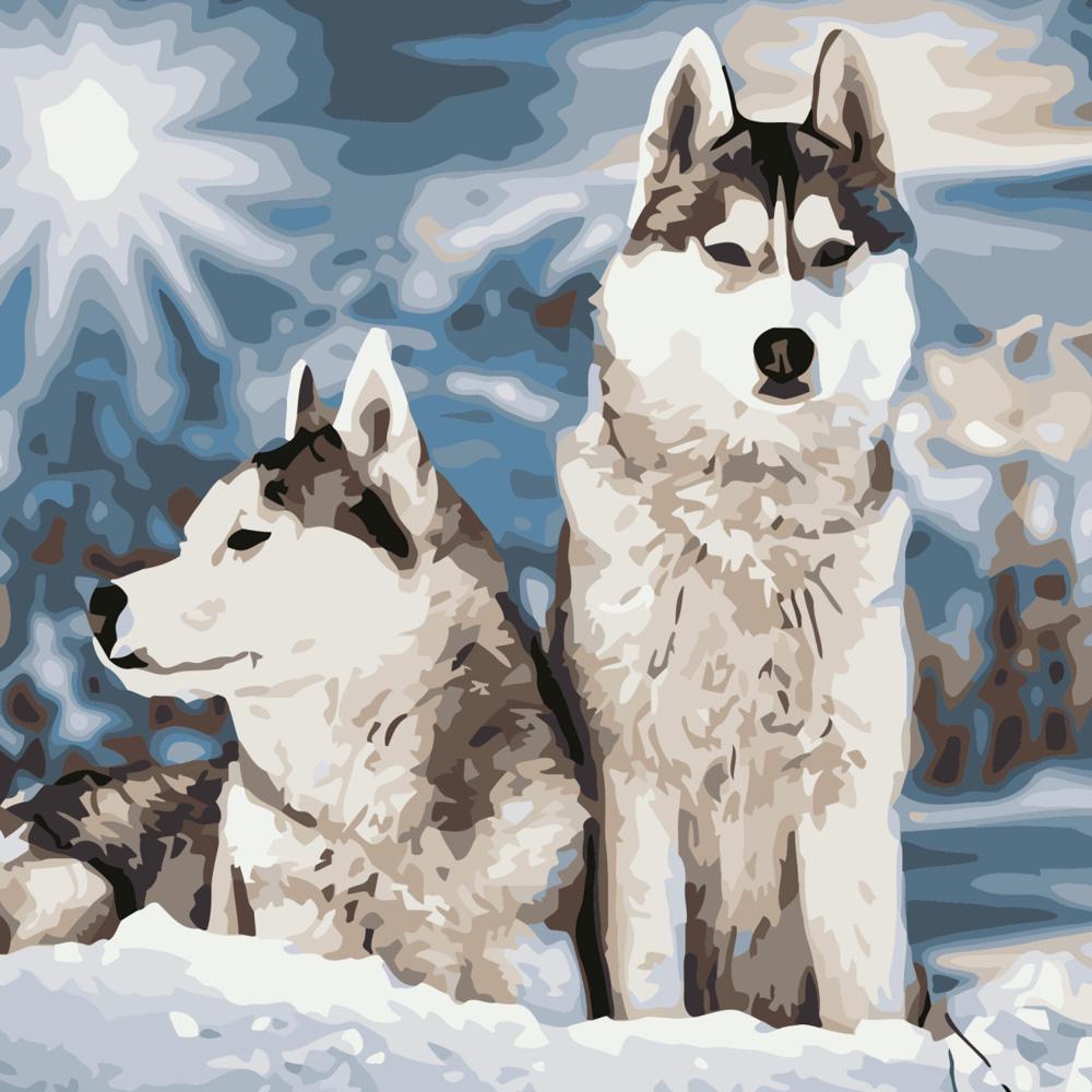 Картина по номерам Strateg Премиум Снежные хаски 40х40 см (SK051)