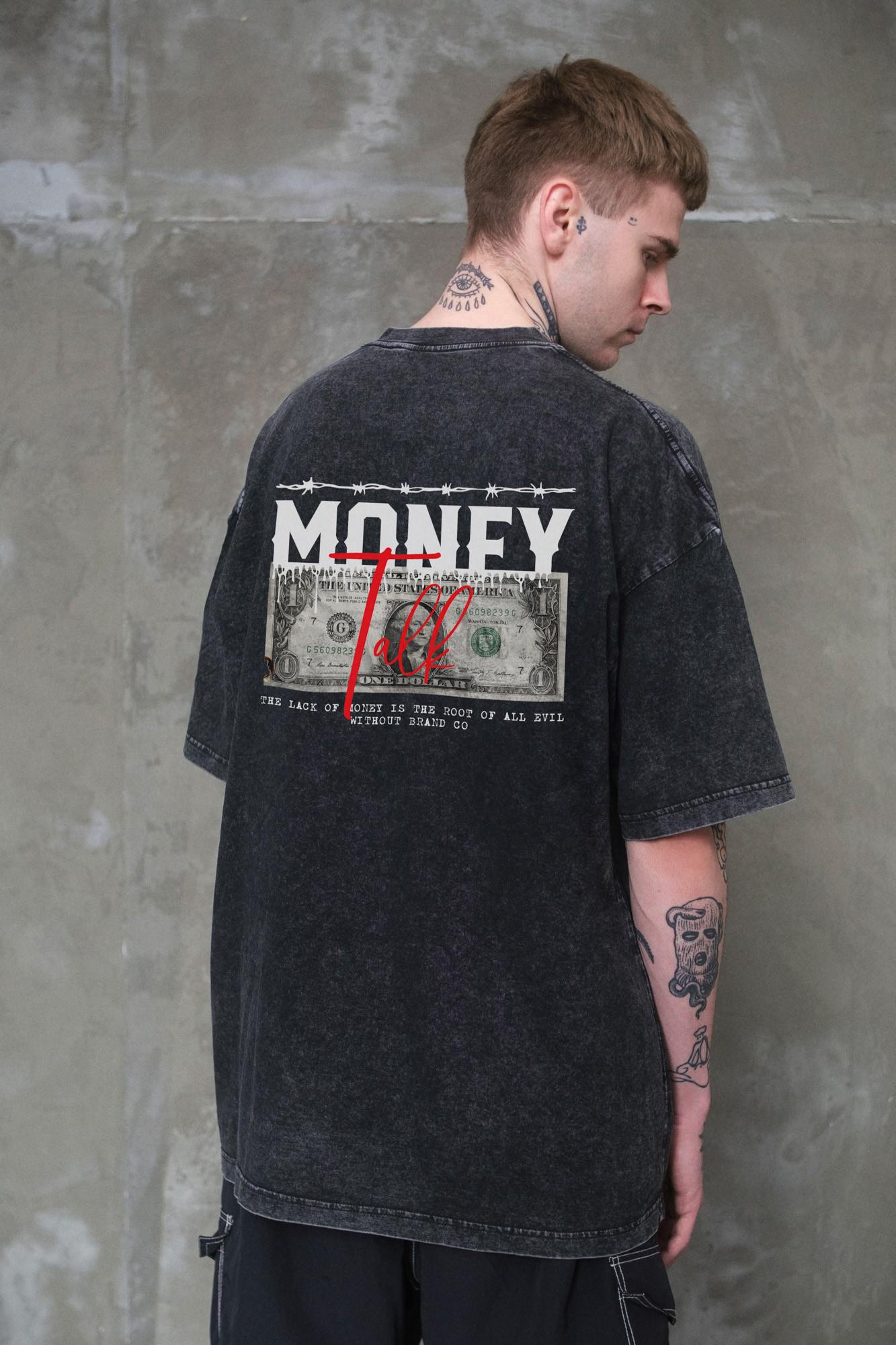 Футболка мужская оверсайз Without Washed вываренная с принтом Talk L/XL Black (L8049624)