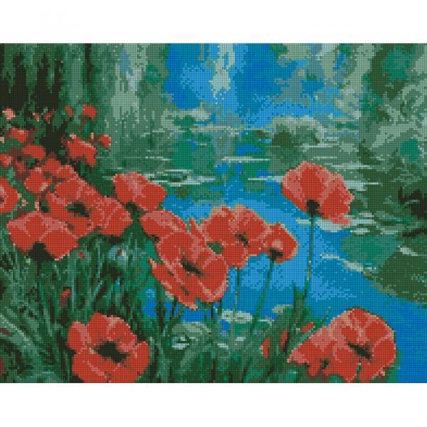 Алмазная мозаика Идейка Цветы Маки у пруда 40х50 см холст на подрамнике (АМ6119-mt)