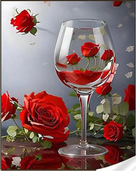 Алмазная мозаика Strateg Бокал в розах 30х40 см (HEG86883)