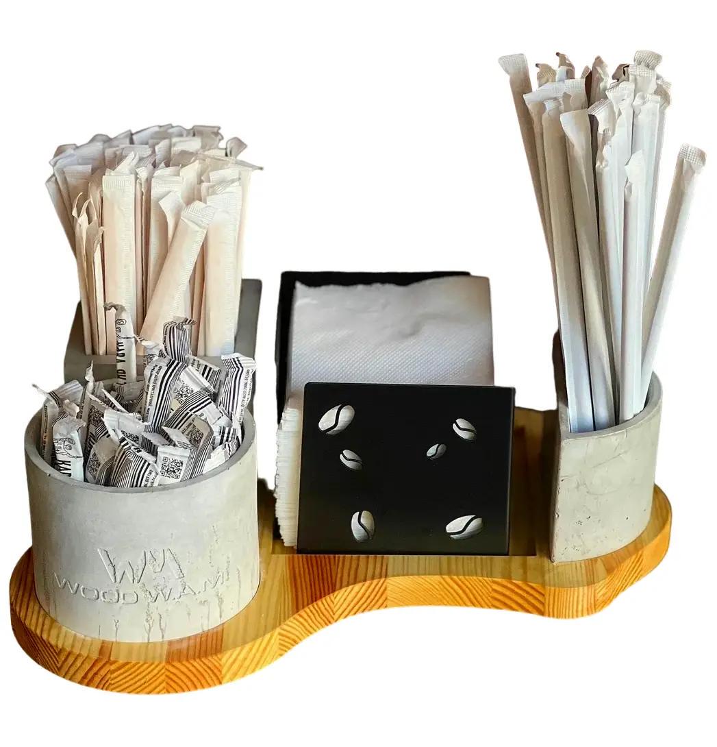 Барный органайзер WW из дерева/бетона/металла для трубочек/стиков сахара/салфеток/деревянных мешалок/крышек для кофе (18788) - фото 3 Барный органайзер WW из дерева/бетона/металла для трубочек/стиков сахара/салфеток/деревянных мешалок/крышек для кофе (18788) - фото 3