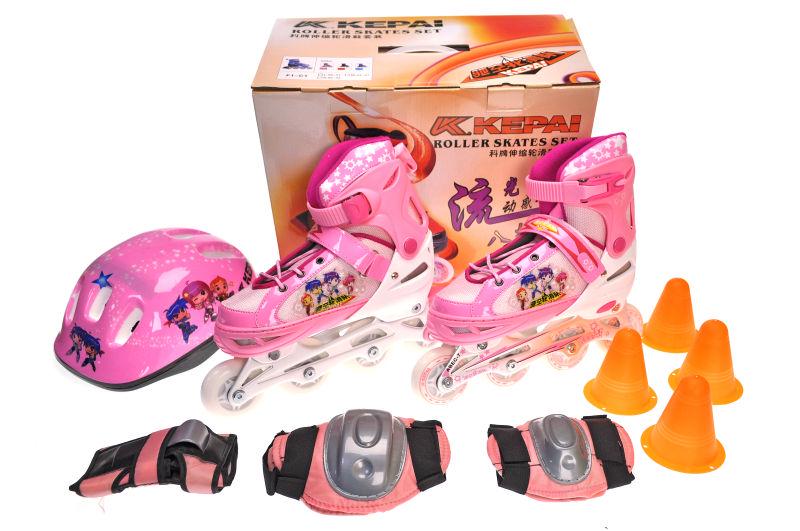 Ролики детские Kepai F1-C1/L со шлемом и защитой 38-41р Розовый