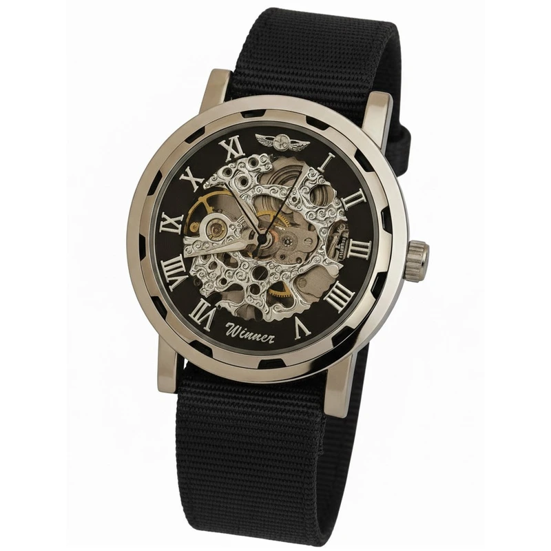 Годинник чоловічий механічний Winner Black Textile Classic 2 ремінці (18317)