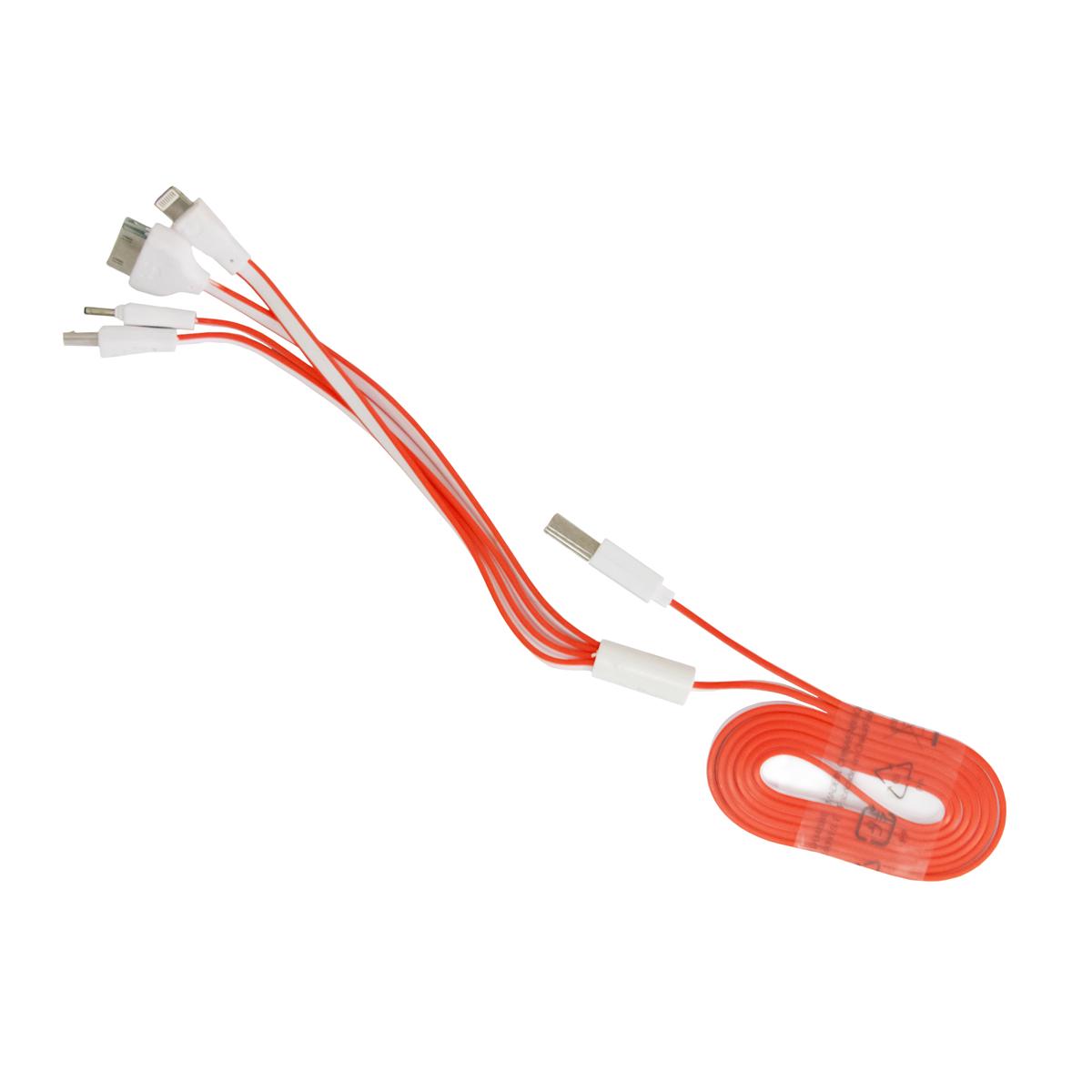 Шнур для телефона Flat 4в1 Lightning/microUSB/30pin/DC2 mm 115 см Оранжевый (1009686-Orange)
