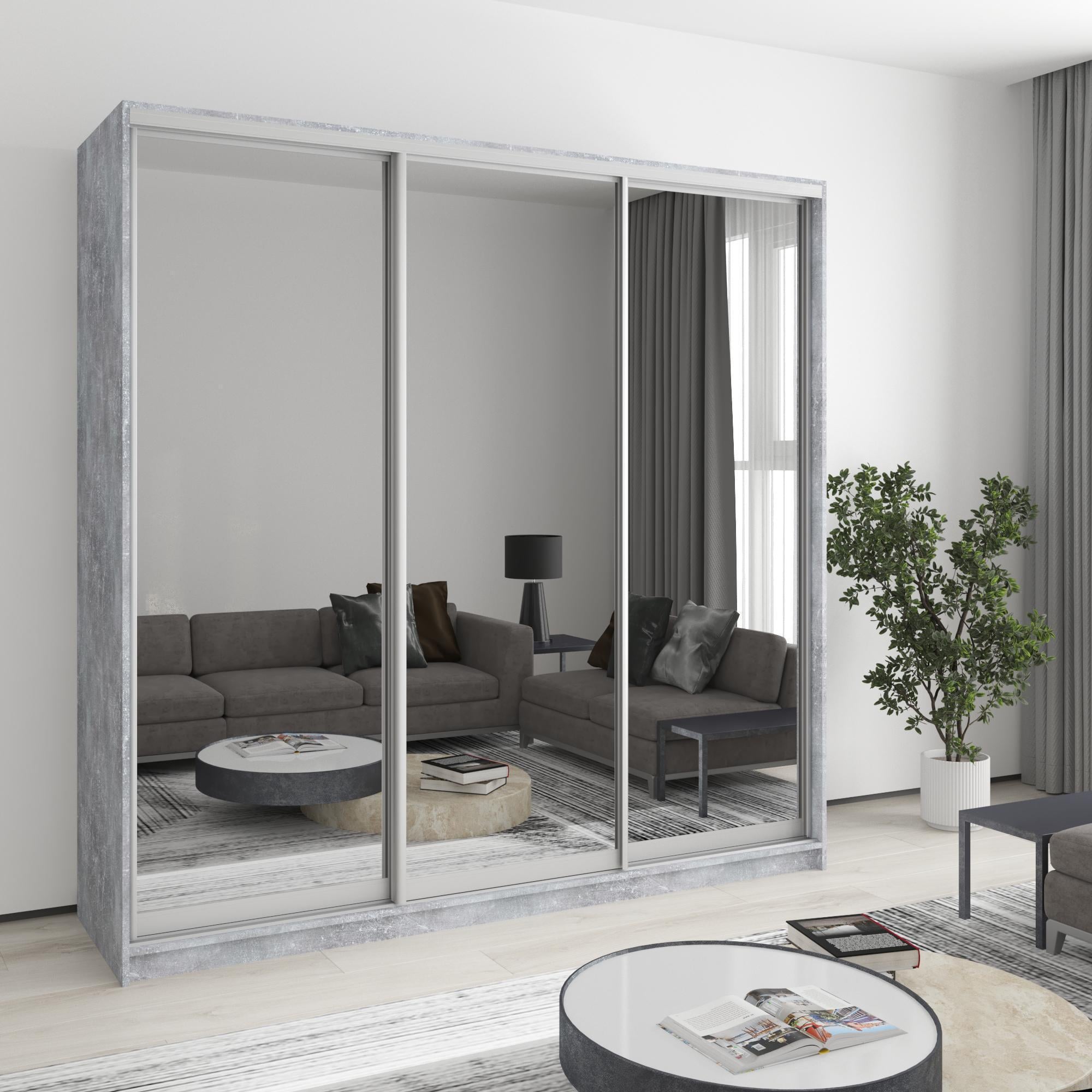 Шкаф-купе трехдверный MebelStar Комбо AL 3 Зеркала 210x45x210 см Бетон (MBS-3273)
