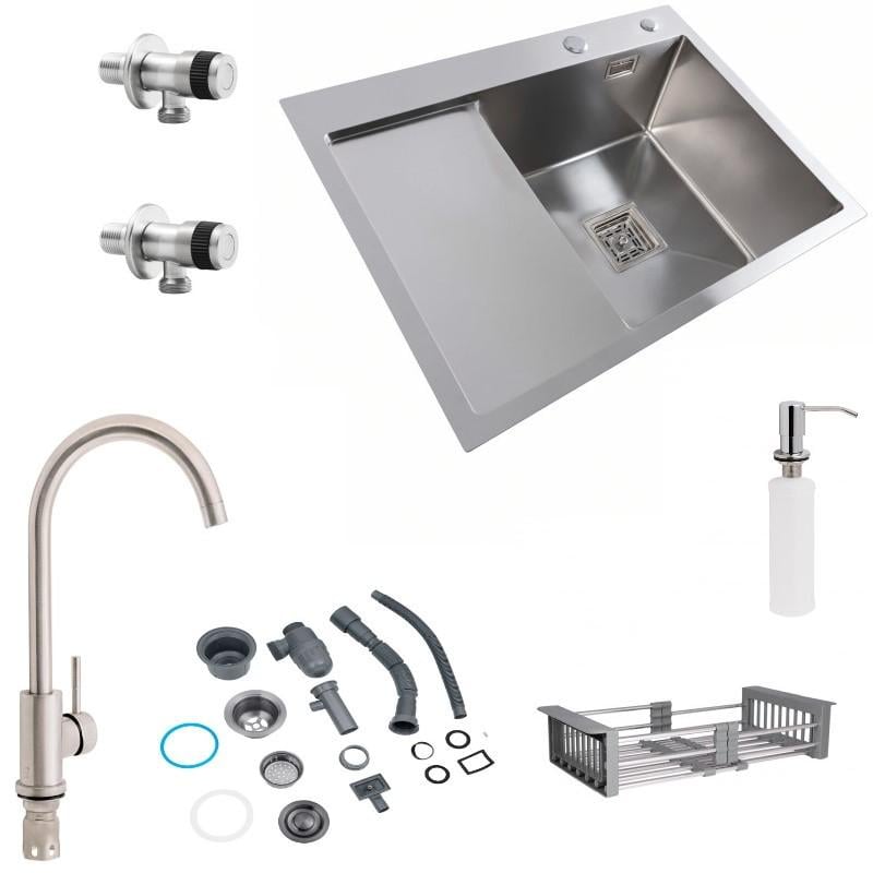 Мойка для кухни Platinum правая 65х50 см/смеситель для кухни Lidz Aria 015F-8/краны приборные 1/2х1/2 Went Мойка для кухни Platinum правая 65х50 см/смеситель для кухни Lidz Aria 015F-8/краны приборные 1/2х1/2 Went