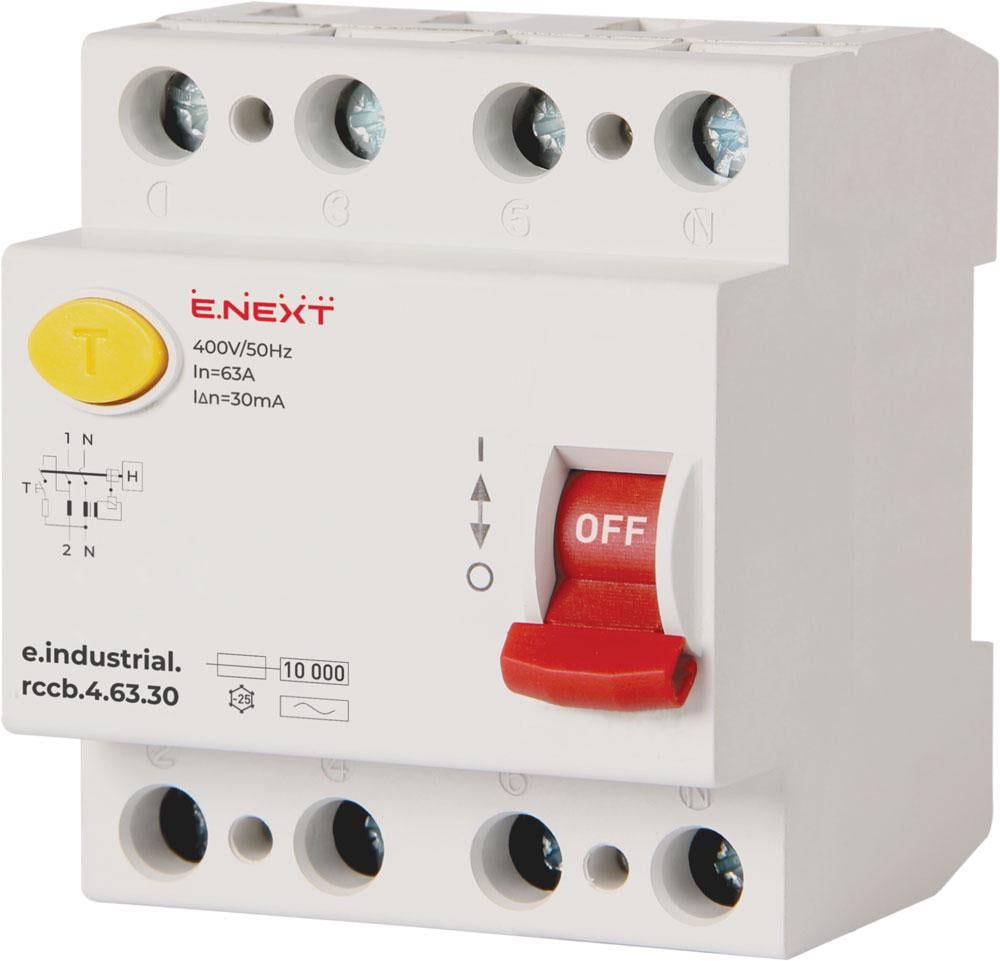 Устройство защитного отключения E.NEXT e.industrial.rccb.4.63.30 4P 63А 30 мА тип AC (i0220007)