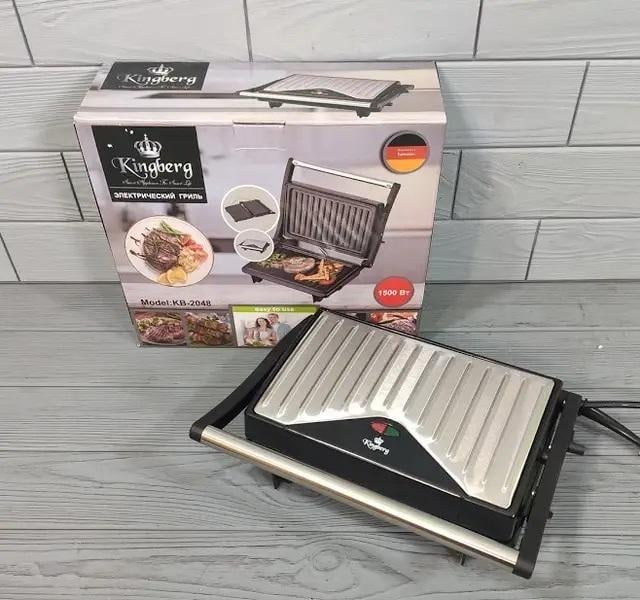 Гриль бутербродница контактный Kingberg Electric Grill с антипригарным покрытием 1500 Вт Черный - фото 4