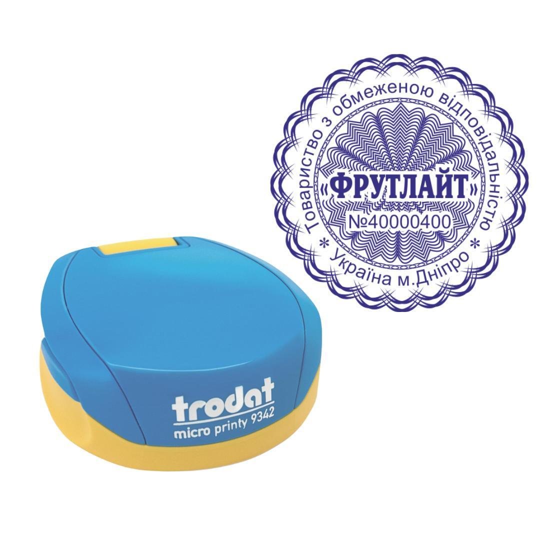Печать ТОВ на карманном оснащении Trodat Micro Printy 9342 d 42 мм Сине-желтый (ООО22/9342/BY)