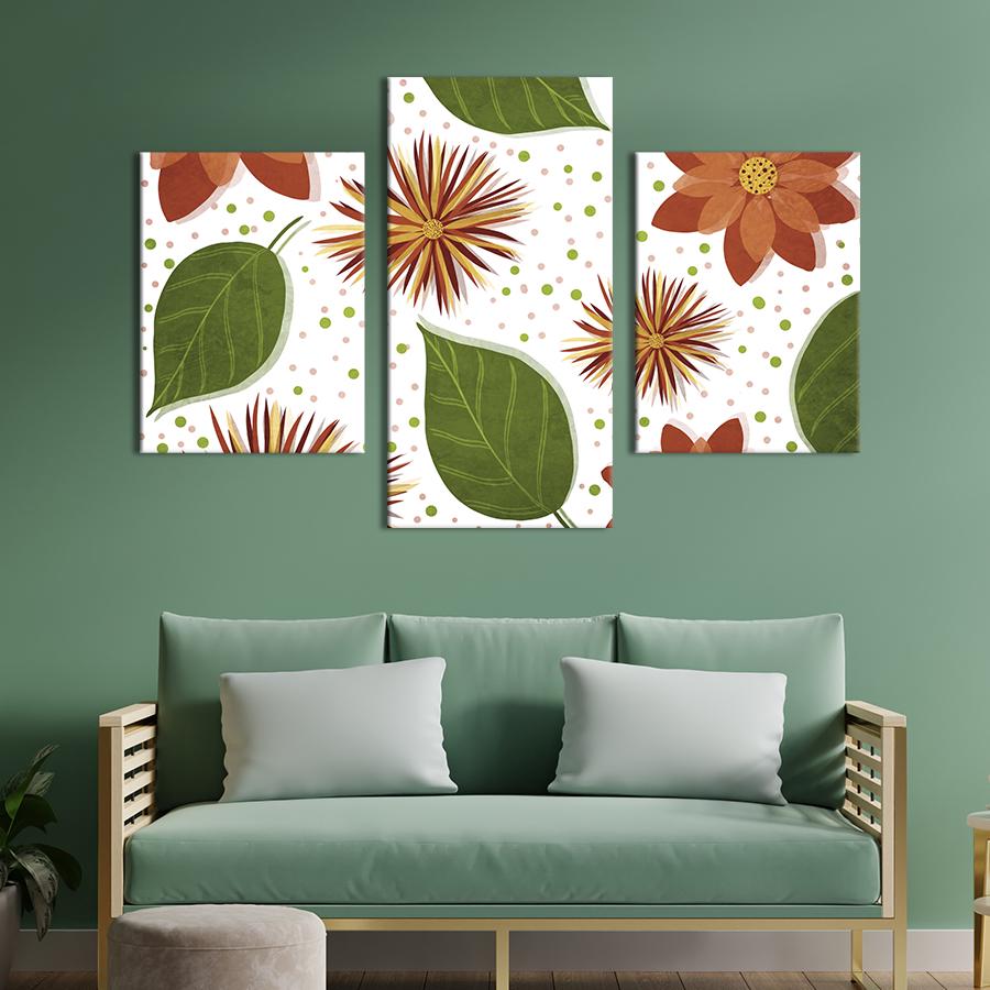 Картина на холсте триптих Цветы оранжевого лотоса 141x90 см (779-32)