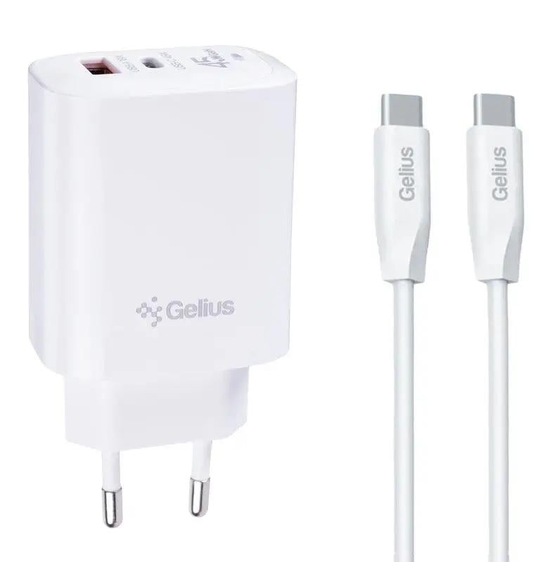 Сетевое зарядное устройство Gelius Stratus GP-HC068 45W 1Type-C/1USB-A и кабель Gelius One Type-C to Type-C White (102183)