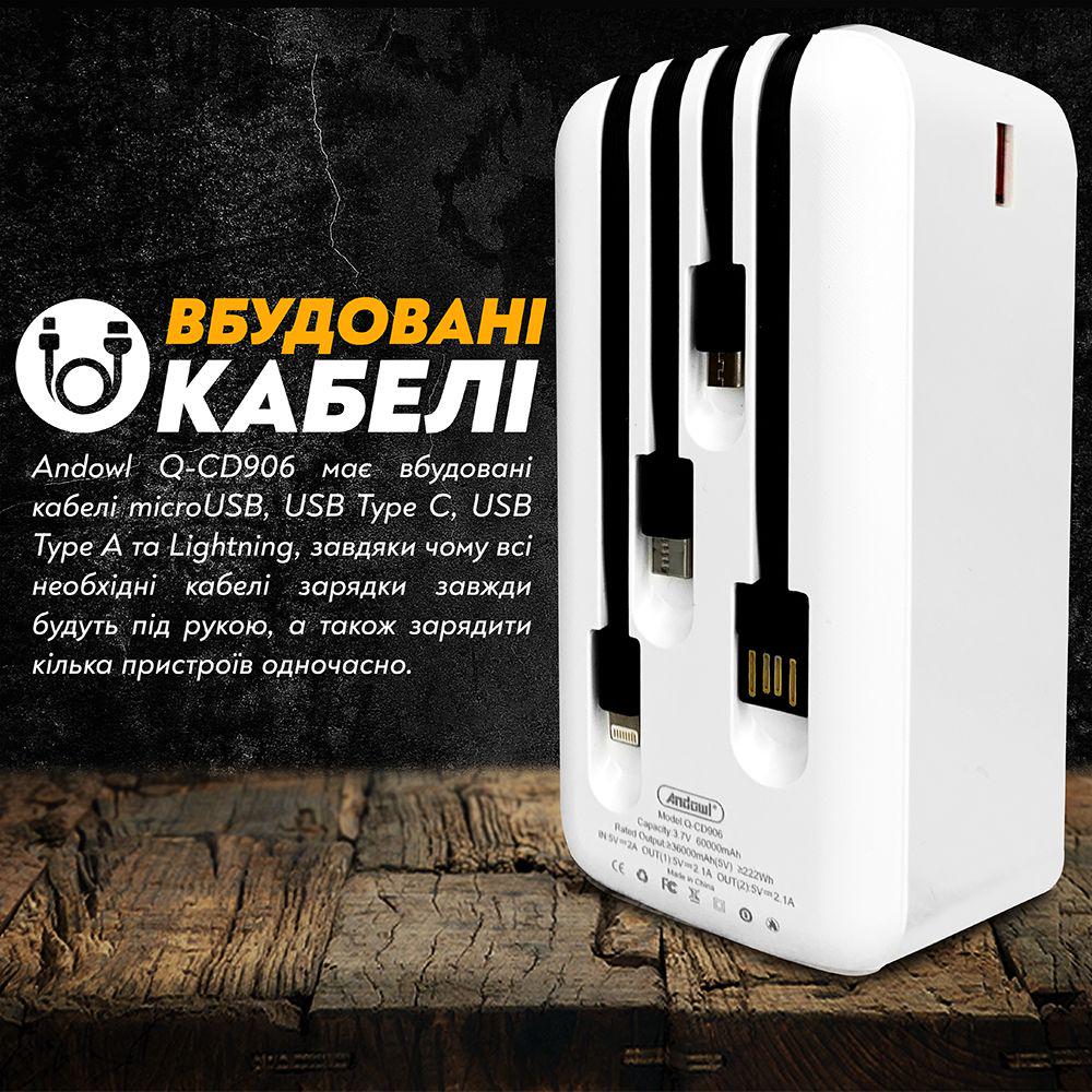 Зовнішній акумулятор Andowl Q-CD906 із швидкою зарядкою Quick Charge 3.0 60000 mAh (31c66130) - фото 3