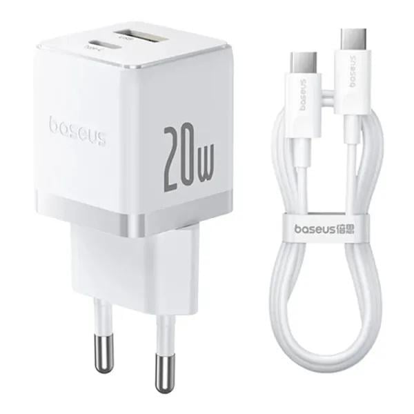 Зарядка мережна BASEUS 20W P10111608213-01 два порти Type-C/USB кабель USB-C Білий (618372)