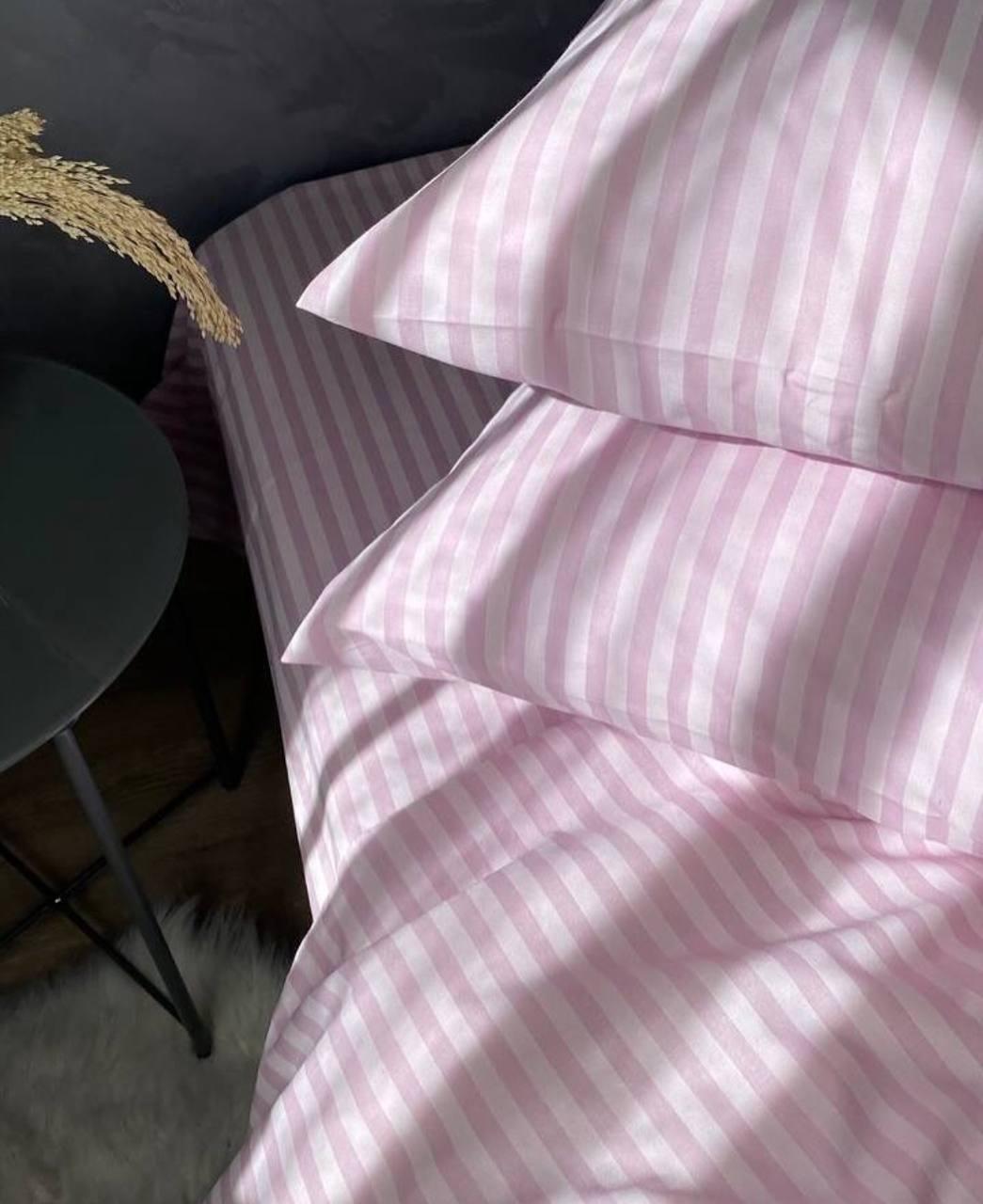 Комплект постільної білизни Gold У смужку двоспальний Рожевий (bz384) - фото 2