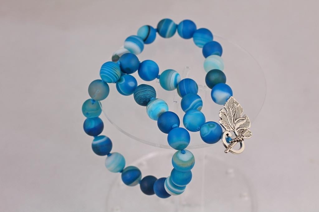 Бусы синий агат 52 см Серебристый (30668491)