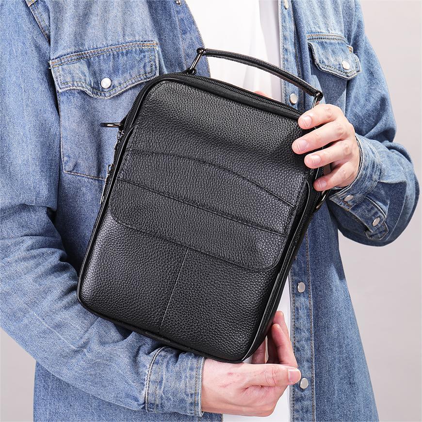 Чоловіча сумка через плече Lorian з натуральної шкіри з зовнішнім карманом на блискавці Чорний (LR 256104-black) - фото 4 Чоловіча сумка через плече Lorian з натуральної шкіри з зовнішнім карманом на блискавці Чорний (LR 256104-black) - фото 4