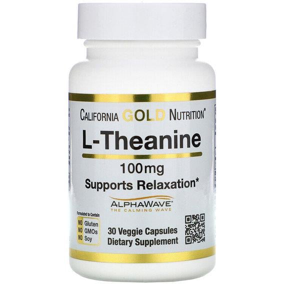 Теанин California Gold Nutrition L-Theanine AlphaWave Supports Relaxation Calm Focus 100 мг 30 Veg Caps
