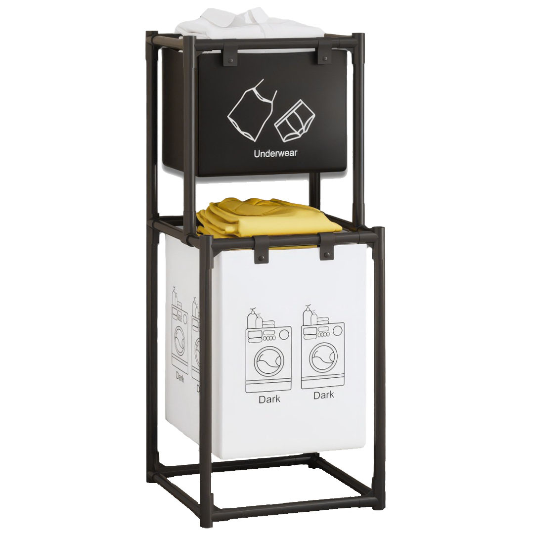 Корзина для белья напольная LS-7816 на 2 отделения 97х31х44 см Black (784780564)
