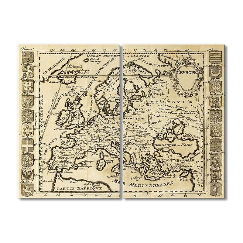 Винтажная карта Старинная Европы карта с флагами стран 2 модуля 30х45 см