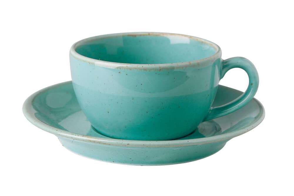Чашка чайна Porland Seasons Turquoise 200 мл з блюдцем 160 мм (322125.T)