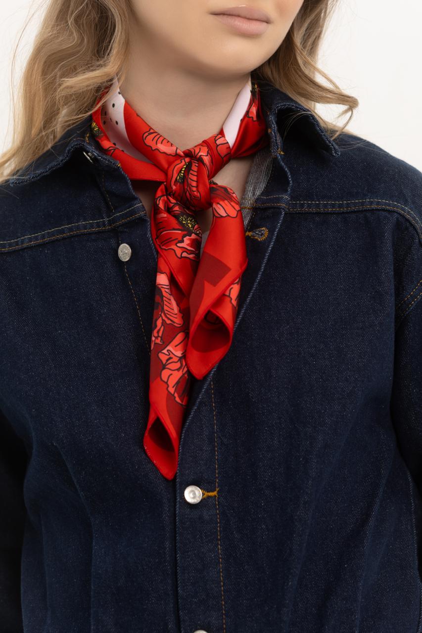 Платок Маки шелковый односторонняя печать 55х55 см Бежево-красный (27557551) - фото 5 Платок Маки шелковый односторонняя печать 55х55 см Бежево-красный (27557551) - фото 5