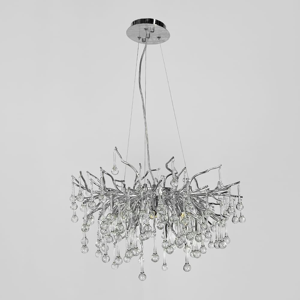 Люстра в круглом корпусе со стеклянными подвесами Ø 60 см Хром (705D-600 CH/CL)