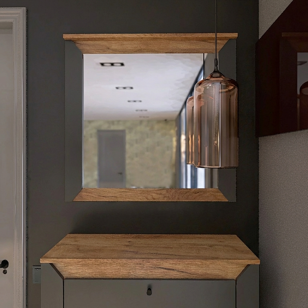 Зеркало прямоугольное EVEREST Нордик 800х774х60 мм Дуб крафт золотой/Графит (11159)