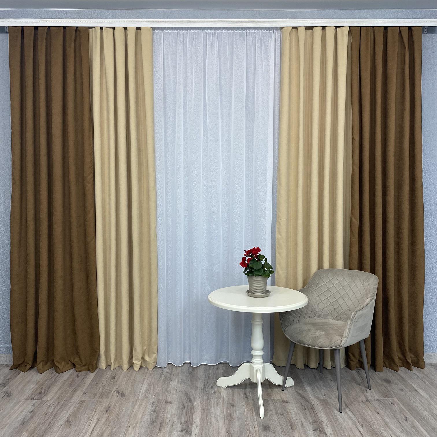 Шторы микровелюр TG Home Дуэт №450 1,50х2,70 м Коричневый/Бежевый (450-216/195)