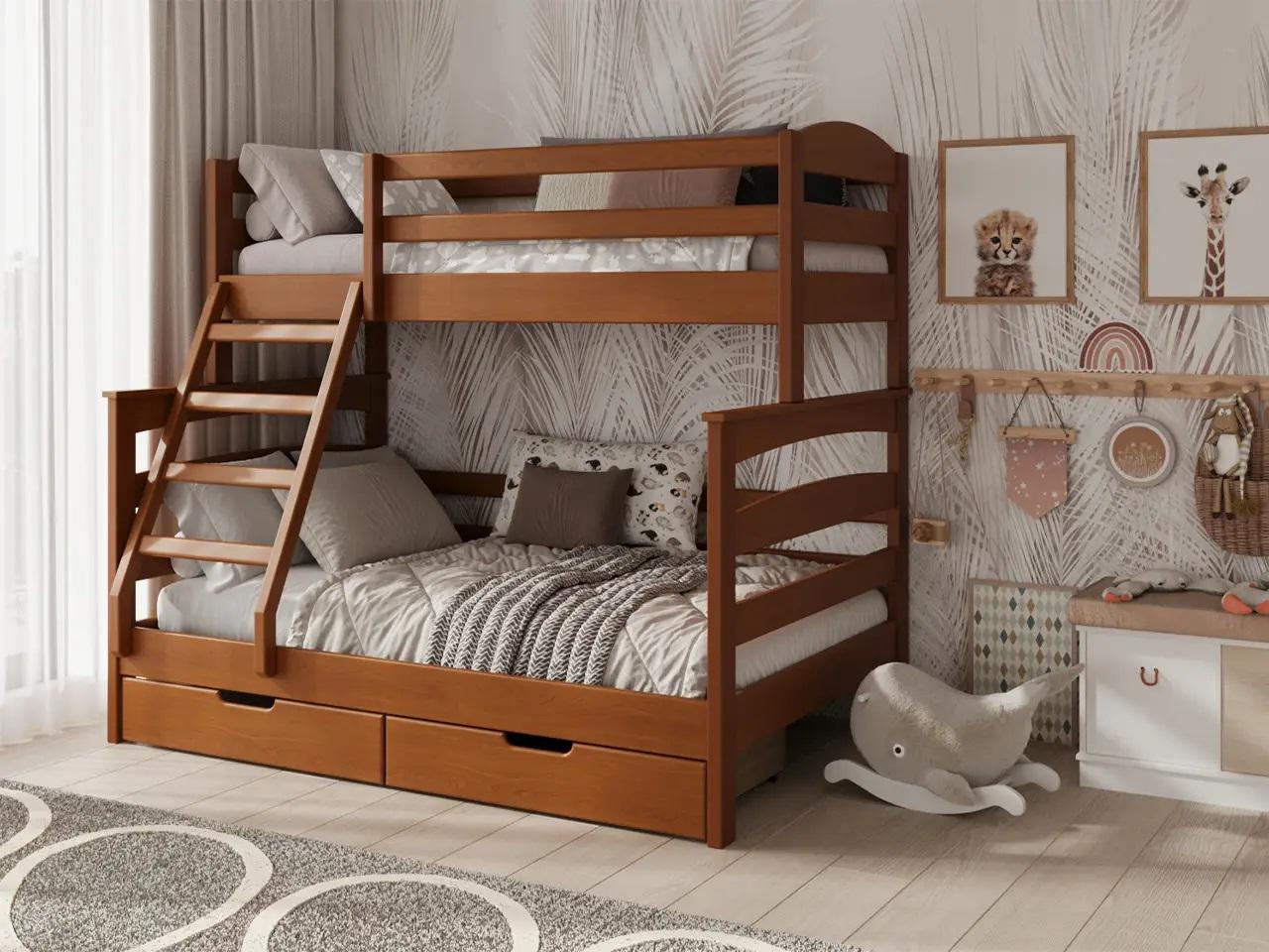 Кровать двухъярусная STEMMA Олимп с ящиками натуральное дерево сосна 120/80х200 см Яблоня (52631)