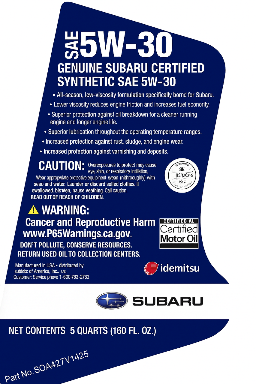 Моторна олива Subaru Motor Oil 5W-30 4,73 л (331263) - фото 3 Моторна олива Subaru Motor Oil 5W-30 4,73 л (331263) - фото 3